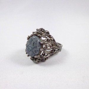 Vintage 925 silver ring wrap design with dark gray semi precious stone SZ 7